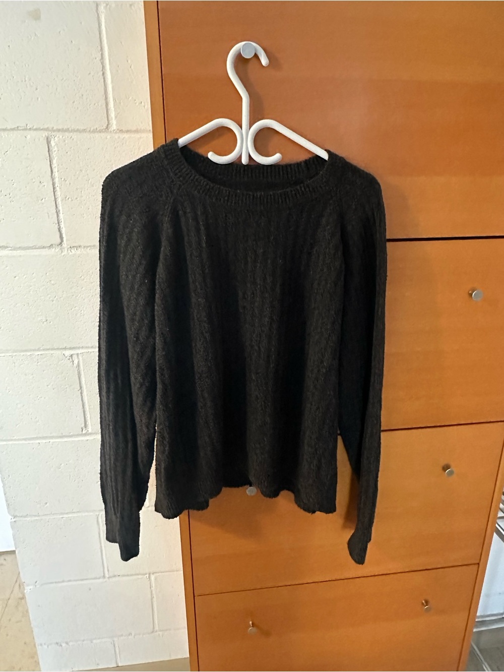 Frank & Oak Black Crewneck Cable-Knit Sweater